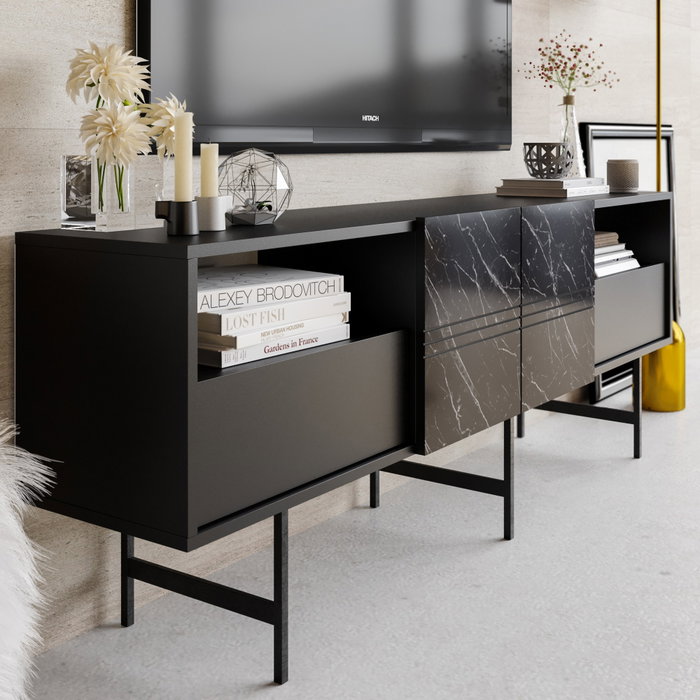 Hanah Home Derin - Soporte de TV Negro y Mármol Hanah Home Derin - Soporte de TV Negro y Mármol